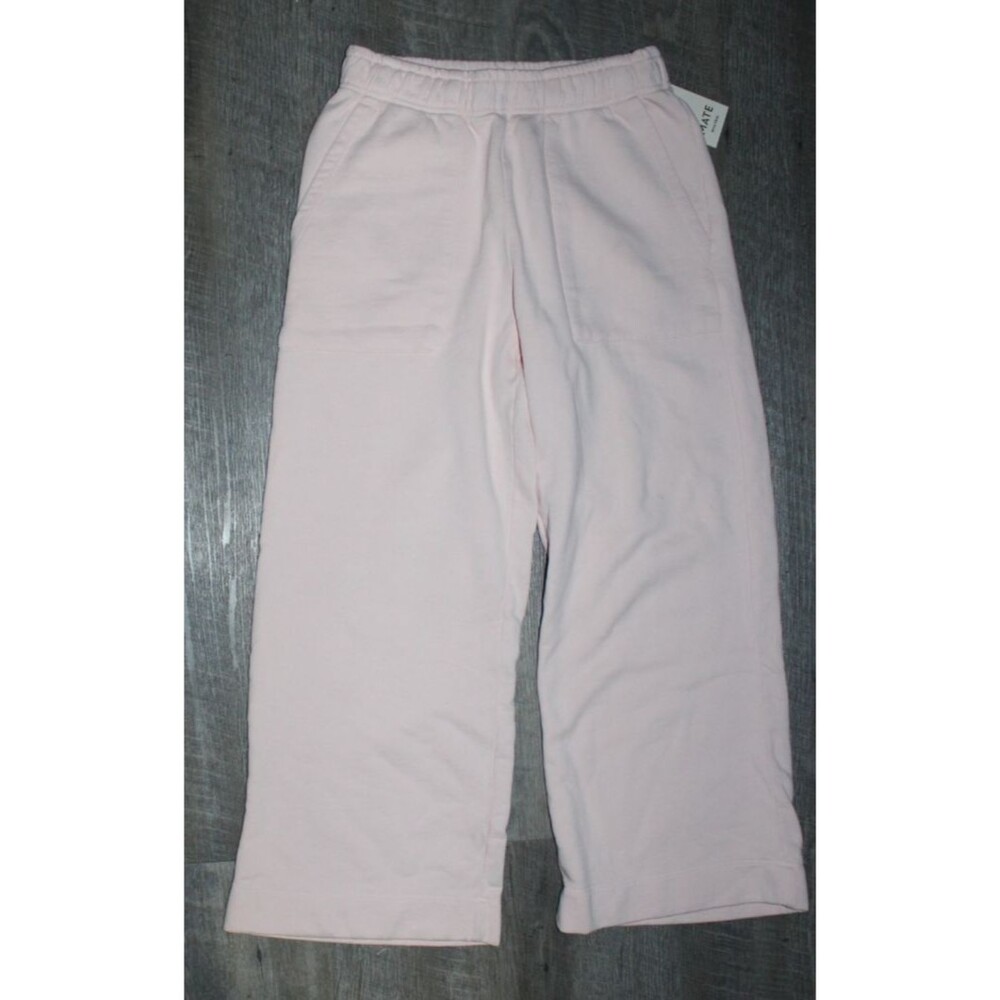 MATE THE LABEL ORGANIC COTTON FLEECE POCKET WIDE LEG SWEATPANTS PINK M $138